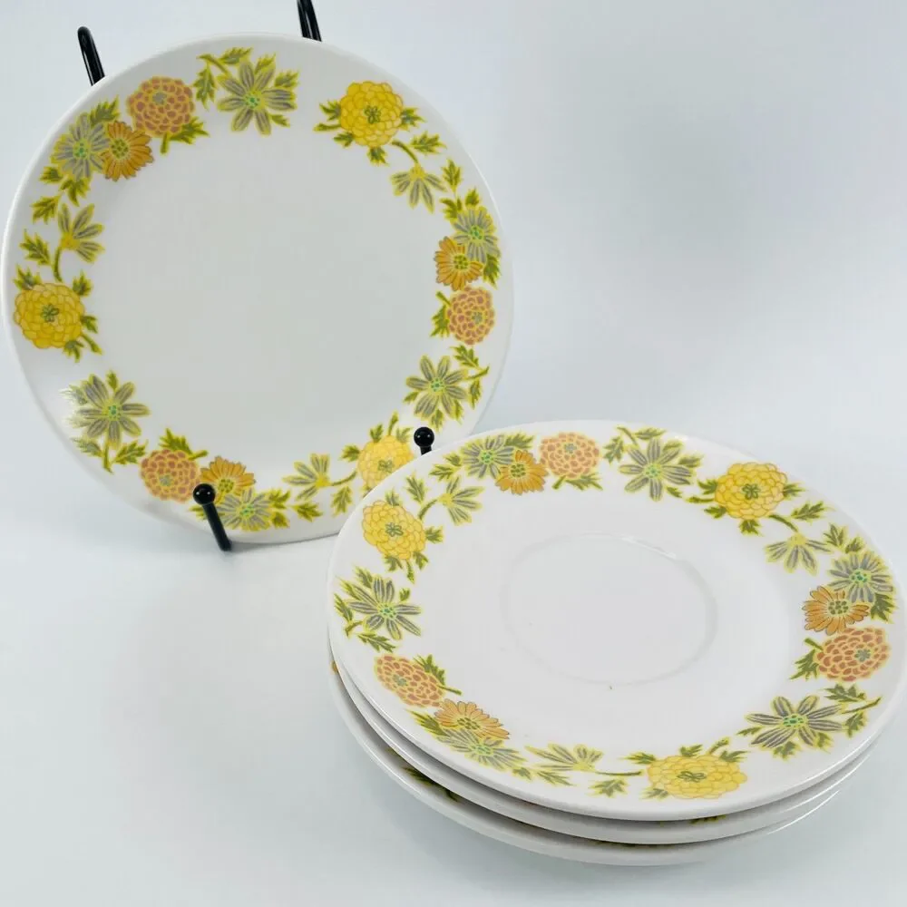 Noritake Progression SUNNY SIDE 9003 Set of 4: 3 Saucers 1 Bread Plate Japan MCM